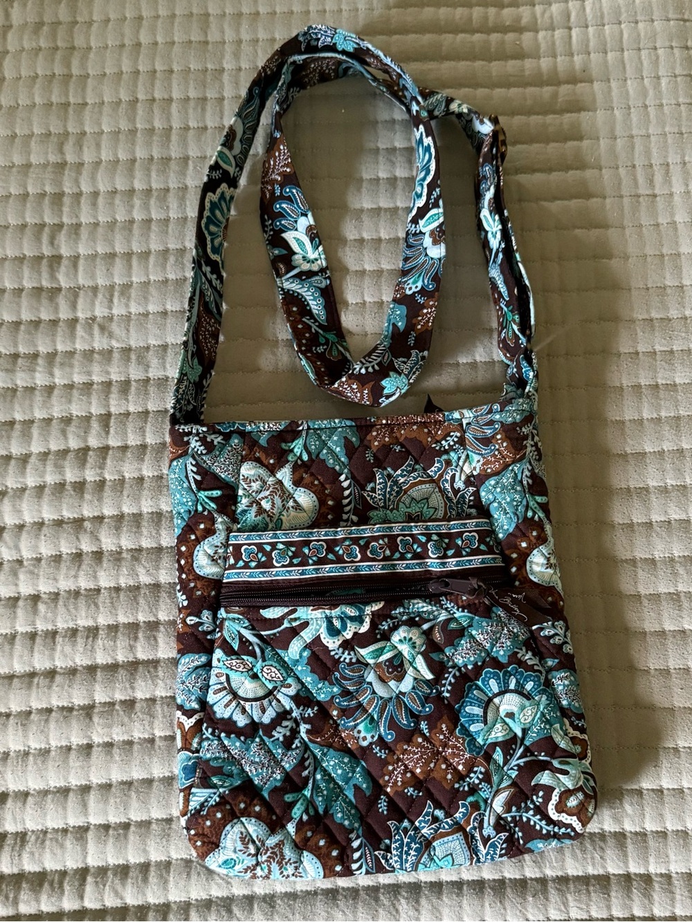 Vera Bradley Brown & Teal Floral Quilted Crossbody
